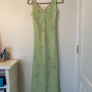 90s Express Vintage Green Rose Print Layered Long Dress | Size XS